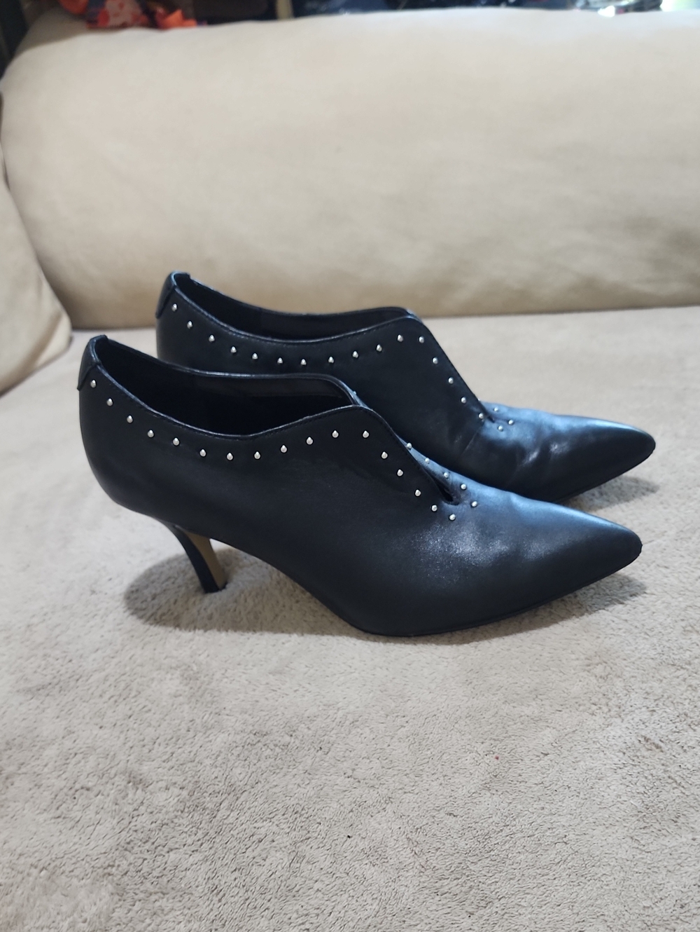 Bella Vita Black Suede Shootie with Gold Stud Accents